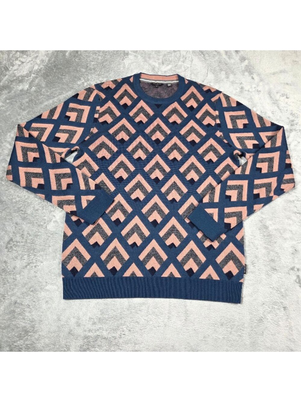Ted Baker Sweater Mens Medium 3 Blue Roxwell Geo Wool Blend Mod